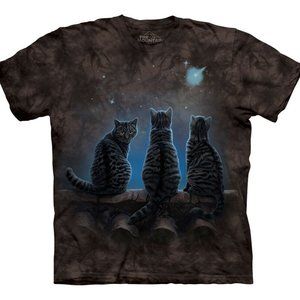 Cat Kittens Wish Upon A Star Three Black Cats Cute Animal Mountain T-Shirt M